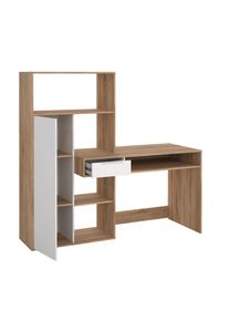 Mid.you Schreibtisch , Weiß, Eichefarben , Holzwerkstoff , Holzoptik , 1 Schubladen , Wange , 60.4x155.4x162.8 cm , Stauraum, Regal , Büromöbel,