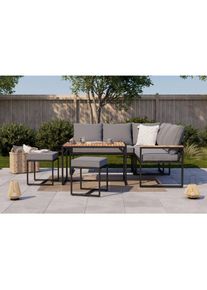 Ambia Garden Dining-Loungeset , Grau, Schwarz, Akaziefarben , Holz, Metall, Textil , Akazie , Hartholz , Füllung: Schaumstoff,Baumwolle (recycelt) ,