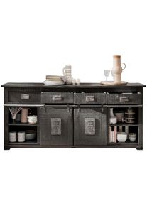 Livetastic Sideboard , Grau , Metall , Mangoholz , massiv , 2 Fächer , 10 Schubladen , 200x90x45 cm , Holzmöbel, Kommoden Holz, Sideboards Holz