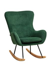 Mid.you Schaukelsessel , Grün, Naturfarben, Schwarz , Textil , Kautschukholz , massiv , 75x102x80 cm , Wohnzimmer, Sessel, Schaukelstühle