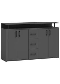 CARRYHOME Sideboard , Anthrazit , Kunststoff , 2 Fächer , 3 Schubladen , 139x90x34 cm , Kleinmöbel, Kommoden, Sideboards