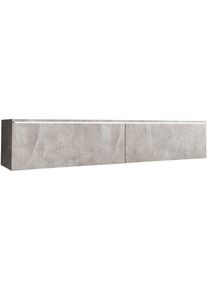 P & B Lowboard , Grau , Holzwerkstoff , Betonoptik , kaltweiß , 140x30x33 cm , Fsc, Made in EU , stehend, hängend, Beleuchtung, in verschiedenen