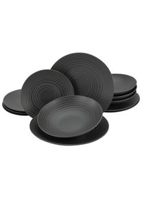 Creatable Tafelservice , Schwarz , Keramik , 12-teilig , Kreise , Made in Europe , Geschirr, Geschirrsets, Tafelservice