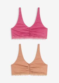 Bralette con cotone e pizzo (pacco da 2), Rosso, Taglia 50/52 (L), bonprix