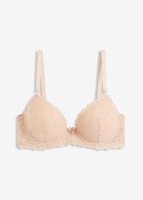 Reggiseno con coppe preformate e ricami floreali, Beige, Taglia 70B, bonprix