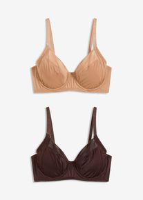 Reggiseno con ferretto ed effetto lucido (pacco da 2), Marrone, Taglia 100B, bonprix