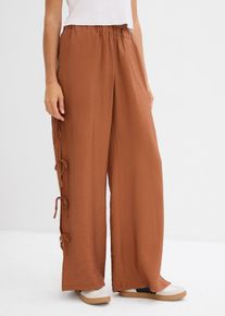 Pantaloni con elastico in vita e laccetti, Marrone, Taglia 52, bonprix