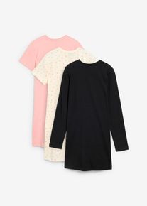 Camicia da notte in puro cotone biologico (pacco da 3), Nero, Taglia 164/170, bonprix