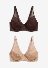 Reggiseno con ferretto ed effetto lucido (pacco da 2), Marrone, Taglia 75C, bonprix
