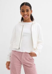 Felpa con zip e cappuccio in puro cotone biologico, Bianco, Taglia 152/158, bonprix