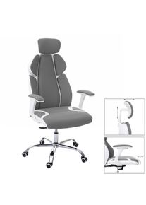 Bürostuhl HWC-F12, Schreibtischstuhl Drehstuhl Racing-Chair, Sliding-Funktion Stoff/Textil + Kunstleder ~ grau/weiß