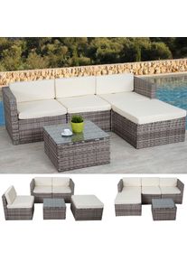 Poly-Rattan-Garnitur HWC-D28, Gartengarnitur Sofa Set ~ grau, Polster creme ohne Deko-Kissen/Abdeckung