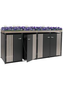4er-Mülltonnenverkleidung HWC-O67, Mülltonnenbox mit Pflanzkasten, Metall 125x260x84cm 95kg ~ anthrazit Edelstahl