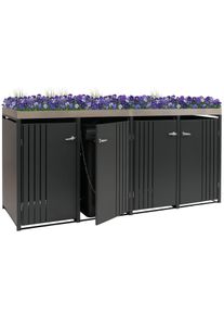 4er-Mülltonnenverkleidung HWC-O67, Mülltonnenbox mit Pflanzkasten, Metall 125x260x84cm 95kg ~ anthrazit