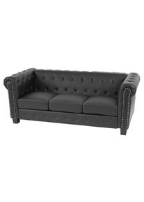Luxus 3er Sofa Loungesofa Couch Chesterfield Kunstleder 195cm ~ eckige Füße, schwarz