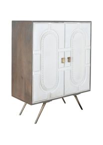 DKD Home Decor, Kommode + Sideboard, Sideboard Grey Golden White Brass Mango wood (93 x 41 x 114 cm)