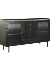 DKD Home Decor, Kommode + Sideboard, Sideboard Natural Black Golden Metal Mango wood (145 x 40 x 85 cm) (145 x 40 x 85 cm)