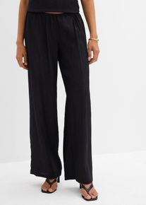 bonprix Spodnie z gumką w talii ze strukturalnej mieszanki wiskozy, czarny, 40