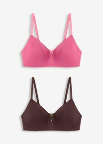 Lot de 2 soutiens-gorge coton &agrave; coques sans armatures - rouge - taille 105A avec coton - bonprix