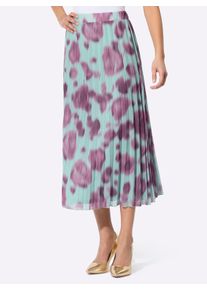 Dames Plissérok met viscosevoering in mint/paars bedrukt ,maat 36, WITT, 100% Polyester