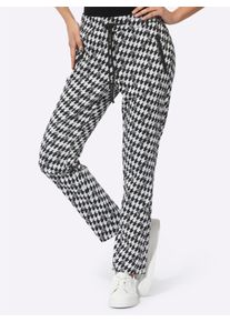 Dames Jerseybroek met contrastrijk jacquarddessin in zwart/wit gedessineerd ,maat 36, WITT, 62% Polyester, 35% Viscose, 3% Elastan