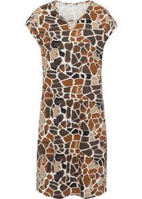 Damen Sommerkleid in A-Form champagner-schoko-bedruckt Größe 48/50