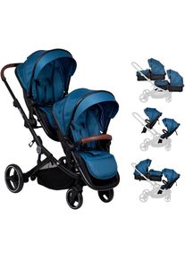 BABYGO , Zwillings-Kombikinderwagen »Twinner Set, Grey melange«, 30 kg, inkl. 2 Regenhauben, Wickeltasche , blau melange