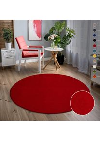 Sanat, Teppich &raquo;Uni&laquo; rund 13 mm H&ouml;he robuster Kurzflorteppich, gro&szlig;e Farbauswahl, Wohnzimmer, alle R&auml;ume, rot, Kunstfaser, &Oslash; 120 cm 1 Stk. -13 mm, rot