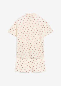 bonprix Pijama cu pantaloni scurți din bumbac organic 100% cu bandă de nasturi (set/2 piese), alb, 128/134