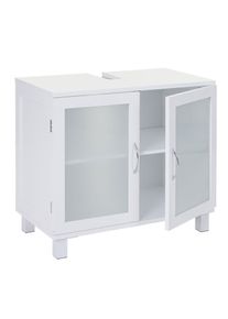 Waschbeckenunterschrank HWC-B42, Badschrank mit Staufach, 60x65x33cm weiß