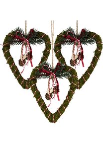 Creativ home Dekohänger »Weihnachtsdeko«, (Set, 3 St.), in Herzform, aus Deko-Tannenzweigen, Höhe ca. 20 cm