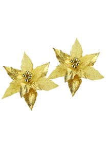 I.GE.A. Dekohänger »Poinsettia auf Clip«, (2 St.), 2er Set 28cm Weihnachts-Christstern künstlich Weihnachtsblume goldfarben