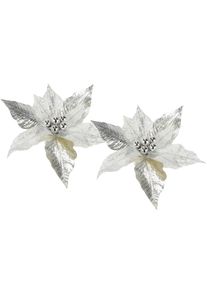 I.GE.A. Dekohänger »Poinsettia auf Clip«, (2 St.), 2er Set 28cm Weihnachts-Christstern künstlich Weihnachtsblume goldfarben