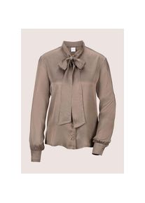 Madeleine Mode MADELEINE , Langarmbluse »Bluse Satinbluse mit Schluppe« , taupe , 38 , 38 , Stehkragen
