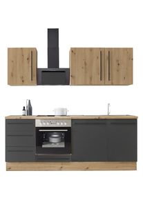 KOCHSTATION, K&uuml;chenzeile &raquo;KS-Florida mit 38mm starker Arbeitsplatte&laquo; Breite 220 cm, wahlweise mit E-Ger&auml;ten, Soft-Close-Funktion, K&uuml;che: schwarz + 