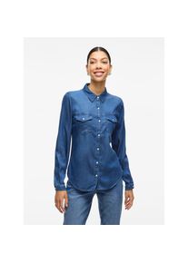 Vila, Damen, Jeansbluse &raquo;VIBISTA&laquo; in leichter Used-Waschung, dark blue denim, XS, dark blue denim, Cooles feminines Jeanshemd von Vila