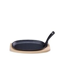 Plato de hierro fundido Hendi con base de madera y pinzas