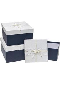 Teka, Geschenkverpackung, Geschenkbox mit Schleife, 3 Stück, Rosette marineblau (Geschenkbox, 3 x)