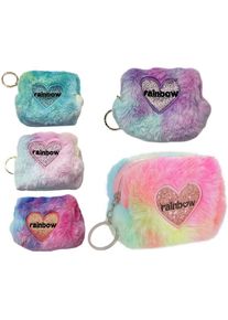 Stnux, Portemonnaie, Regenbogen-Herz-Plüschtasche, Mehrfarbig