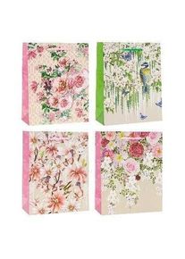 Rozette, Geschenkverpackung, Handtasche mit Glitzerblumen 31x40x12cm Mix ROSETT (Geschenktüte, 1 x)