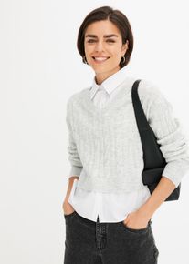 Genser med flettemønster og isydd bluse, grå, størrelse 32/34 (XS), bonprix