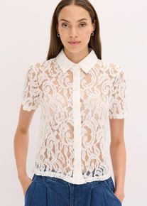 Spitzen-Bluse, weiß, Größe 46, mit Baumwolle, bonprix