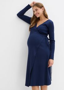 Geripptes Wickelkleid für die Schwangerschaft und danach aus Bio-Baumwolle, blau, Größe 52/54 (XXL), mit Baumwolle, bonprix