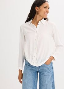 Bluse mit Wickel-Detail aus strukturiertem Material, weiß, Größe 34, Viskose, bonprix