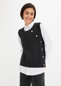 Pullover mit Blusen-Einsatz, grau, Größe 36/38 (S), Satin, bonprix