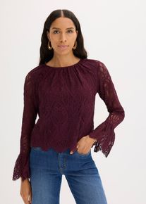 Spitzen-Bluse mit Volants, braun, Größe 52/54 (XXL), mit Baumwolle, bonprix