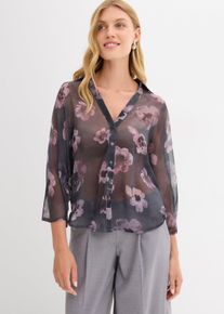Oversize-Bluse aus luftigem Chiffon, grau, Größe 38, bonprix