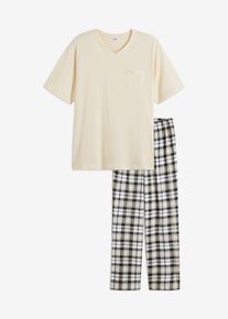 Pyjama aus Bio-Baumwolle mit kurzen Ärmeln, beige, Größe 52/54 (L), 100% Baumwolle, bonprix