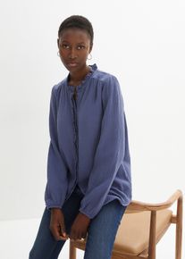 Musselin-Bluse mit Spitze, blau, Größe 40, 100% Baumwolle,Musselin, bonprix
