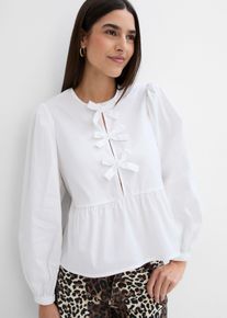 Bluse mit Schleifendetails, wei&szlig;, Gr&ouml;&szlig;e 48, mit Baumwolle, bonprix